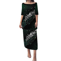 Maori Matariki Puletasi Landscape Styled Fern - Paua Shell LT7 Long Dress Green - Polynesian Pride