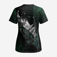 Maori Matariki Scrub Top Landscape Styled Fern - Paua Shell - Polynesian Pride