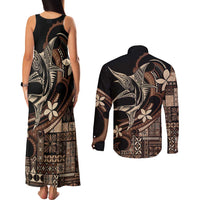 Samoa Manuia le Aso Tuto'atasi Couples Matching Tank Maxi Dress and Long Sleeve Button Shirt Siapo Mamanu Mix Tatau Marlin
