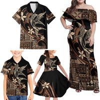 Samoa Manuia le Aso Tuto'atasi Family Matching Off Shoulder Maxi Dress and Hawaiian Shirt Siapo Mamanu Mix Tatau Marlin
