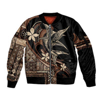 Samoa Manuia le Aso Tuto'atasi Sleeve Zip Bomber Jacket Siapo Mamanu Mix Tatau Marlin LT7 Unisex Black - Polynesian Pride