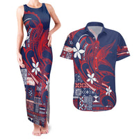 Samoa Manuia le Aso Tuto'atasi Couples Matching Tank Maxi Dress and Hawaiian Shirt Siapo Mamanu Mix Tatau Marlin - Flag Color