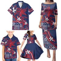 Samoa Manuia le Aso Tuto'atasi Family Matching Puletasi and Hawaiian Shirt Siapo Mamanu Mix Tatau Marlin - Flag Color