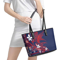 Samoa Manuia le Aso Tuto'atasi Leather Tote Bag Siapo Mamanu Mix Tatau Marlin - Flag Color