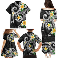 Kanaka Maoli Hawaii Plumeria Family Matching Puletasi and Hawaiian Shirt Dancing Tentacles Black Style