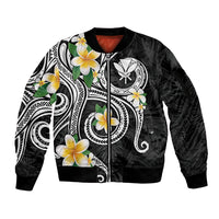 Kanaka Maoli Hawaii Plumeria Sleeve Zip Bomber Jacket Dancing Tentacles Black Style
