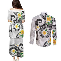 Kanaka Maoli Hawaii Plumeria Couples Matching Puletasi and Long Sleeve Button Shirt Dancing Tentacles White Style LT7 - Polynesian Pride