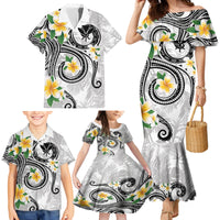 Kanaka Maoli Hawaii Plumeria Family Matching Mermaid Dress and Hawaiian Shirt Dancing Tentacles White Style