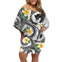 Kanaka Maoli Hawaii Plumeria Family Matching Off Shoulder Short Dress and Hawaiian Shirt Dancing Tentacles White Style