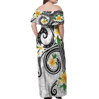 Kanaka Maoli Hawaii Plumeria Off Shoulder Maxi Dress Dancing Tentacles White Style