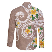Kanaka Maoli Hawaii Plumeria Family Matching Long Sleeve Bodycon Dress and Hawaiian Shirt Dancing Tentacles Beige Style