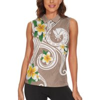 Kanaka Maoli Hawaii Plumeria Women Sleeveless Polo Shirt Dancing Tentacles Beige Style