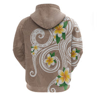 Kanaka Maoli Hawaii Plumeria Zip Hoodie Dancing Tentacles Beige Style