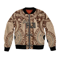 Bula Fiji Vintage Bomber Jacket Brown Masi Motifs LT7 Unisex Brown - Polynesian Pride