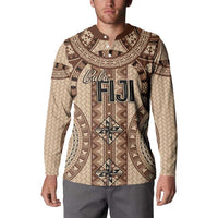 Bula Fiji Vintage Button Sweatshirt Brown Masi Motifs