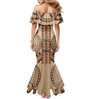 Bula Fiji Vintage Family Matching Mermaid Dress and Hawaiian Shirt Brown Masi Motifs