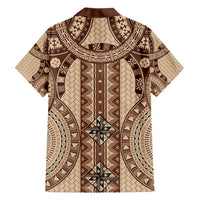 Bula Fiji Vintage Family Matching Off Shoulder Short Dress and Hawaiian Shirt Brown Masi Motifs