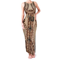 Bula Fiji Vintage Family Matching Tank Maxi Dress and Hawaiian Shirt Brown Masi Motifs