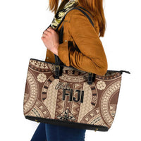 Bula Fiji Vintage Leather Tote Bag Brown Masi Motifs LT7 Brown - Polynesian Pride