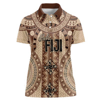 Bula Fiji Vintage Women Polo Shirt Brown Masi Motifs