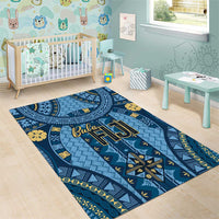 Bula Fiji Vintage Area Rug Prussian Blue Masi Motifs