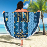 Bula Fiji Vintage Beach Blanket Prussian Blue Masi Motifs