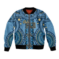 Bula Fiji Vintage Bomber Jacket Prussian Blue Masi Motifs LT7 Unisex Prussian Blue - Polynesian Pride