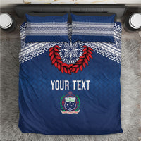 Manu Samoa Rugby Custom Navy Blue Bedding Set ʻIe Toga Pattern With Red Ula fala