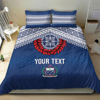 Manu Samoa Rugby Custom Navy Blue Bedding Set ʻIe Toga Pattern With Red Ula fala