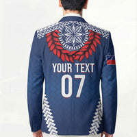 Manu Samoa Rugby Custom Navy Blue Blazer ʻIe Toga Pattern With Red Ula fala