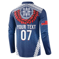 Manu Samoa Rugby Custom Navy Blue Button Sweatshirt ʻIe Toga Pattern With Red Ula fala