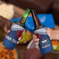 Manu Samoa Rugby Custom Navy Blue 4 in 1 Can Cooler Tumbler ʻIe Toga Pattern With Red Ula fala