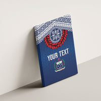 Manu Samoa Rugby Custom Navy Blue Canvas Wall Art ʻIe Toga Pattern With Red Ula fala