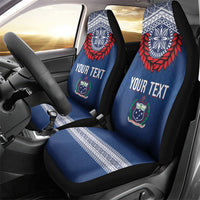 Manu Samoa Rugby Custom Navy Blue Car Seat Cover ʻIe Toga Pattern With Red Ula fala
