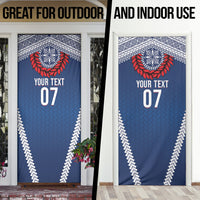 Manu Samoa Rugby Custom Navy Blue Door Cover ʻIe Toga Pattern With Red Ula fala