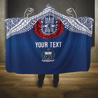 Manu Samoa Rugby Custom Navy Blue Hooded Blanket ʻIe Toga Pattern With Red Ula fala