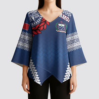 Manu Samoa Rugby Custom Navy Blue Kimono Sleeve Blouse ʻIe Toga Pattern With Red Ula fala