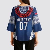 Manu Samoa Rugby Custom Navy Blue Kimono Sleeve Blouse ʻIe Toga Pattern With Red Ula fala