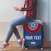 Manu Samoa Rugby Custom Navy Blue Luggage Cover ʻIe Toga Pattern With Red Ula fala