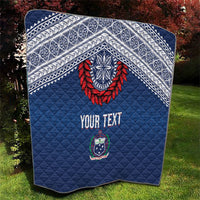 Manu Samoa Rugby Custom Navy Blue Quilt ʻIe Toga Pattern With Red Ula fala