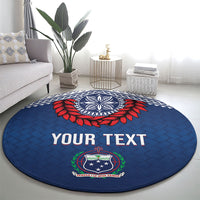 Manu Samoa Rugby Custom Navy Blue Round Carpet ʻIe Toga Pattern With Red Ula fala