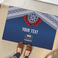 Manu Samoa Rugby Custom Navy Blue Rubber Doormat ʻIe Toga Pattern With Red Ula fala