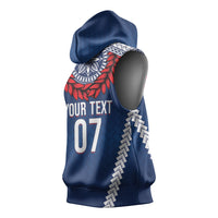 Manu Samoa Rugby Custom Navy Blue Sleeveless Hoodie ʻIe Toga Pattern With Red Ula fala