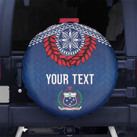 Manu Samoa Rugby Custom Navy Blue Spare Tire Cover ʻIe Toga Pattern With Red Ula fala