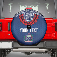 Manu Samoa Rugby Custom Navy Blue Spare Tire Cover ʻIe Toga Pattern With Red Ula fala
