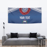 Manu Samoa Rugby Custom Navy Blue Tapestry ʻIe Toga Pattern With Red Ula fala