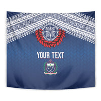 Manu Samoa Rugby Custom Navy Blue Tapestry ʻIe Toga Pattern With Red Ula fala