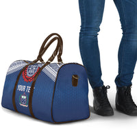 Manu Samoa Rugby Custom Navy Blue Travel Bag ʻIe Toga Pattern With Red Ula fala