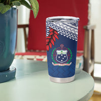 Manu Samoa Rugby Custom Navy Blue Tumbler Cup ʻIe Toga Pattern With Red Ula fala