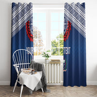 Manu Samoa Rugby Custom Navy Blue Window Curtain ʻIe Toga Pattern With Red Ula fala